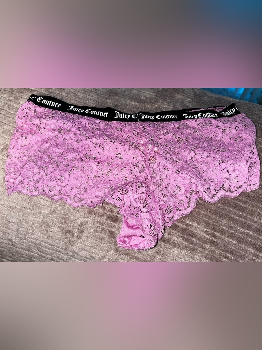 Juicy Couture Pink Lace Boyshorts with Branded Black Waistband